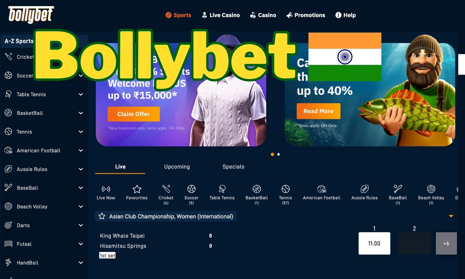 Bollybet sports betting website review in India